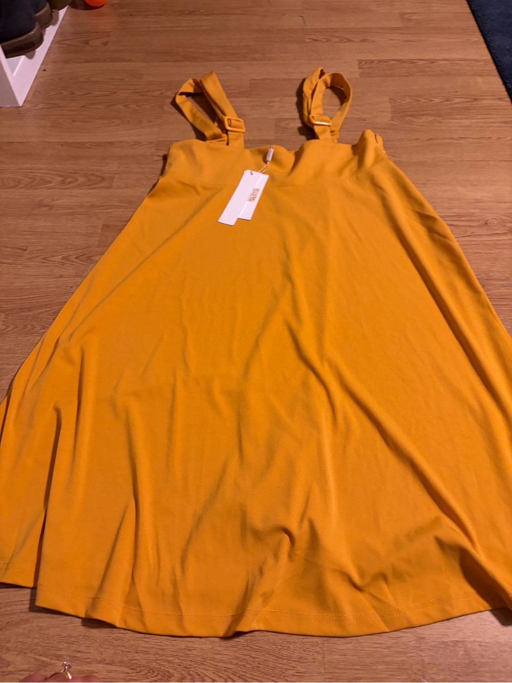 NWT Women's Mustard Yellow Romper Dress with Adjustable Straps- L